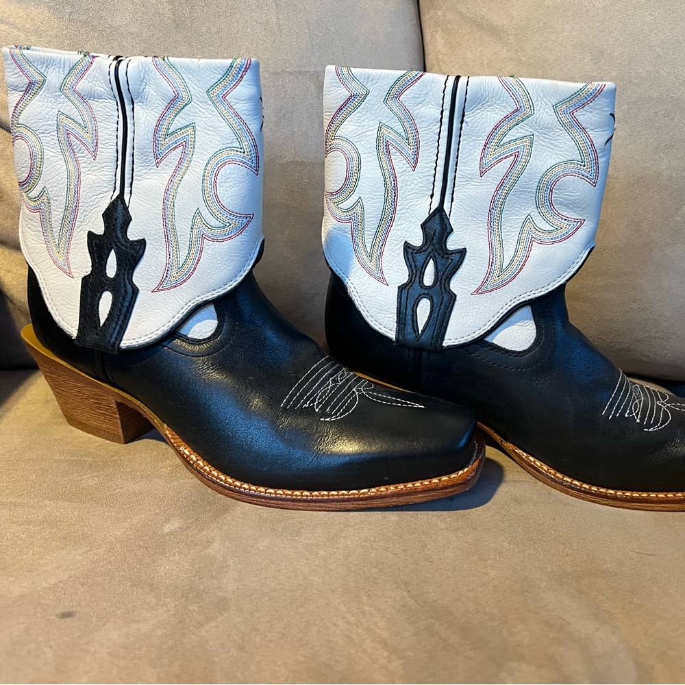 Twisted X Black and White Foldover Square Toe Boots